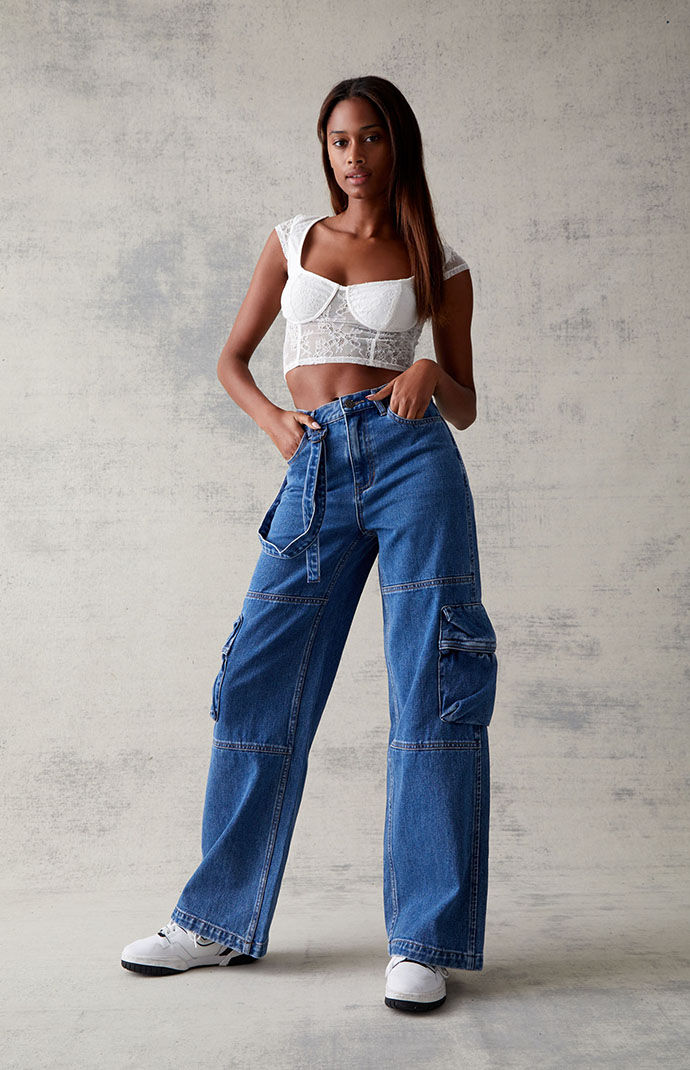 PacSun Medium Blue Utility Baggy Cargo Jeans PacSun