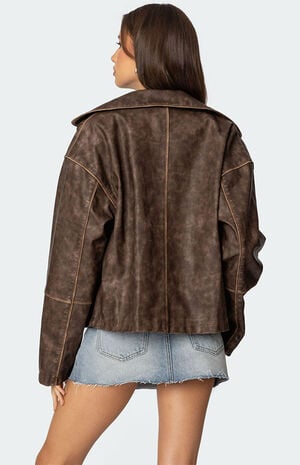 Oversized Washed Faux Leather Jacket image number 4