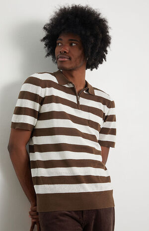 Striped Zip Knit Polo Shirt image number 1
