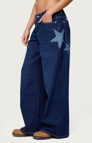 Trish Satin Effect Stars Low Rise Jeans image number 2