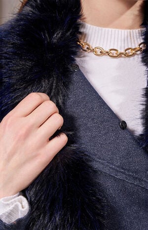 Kaya Dark Denim Faux Fur Trench Coat image number 5