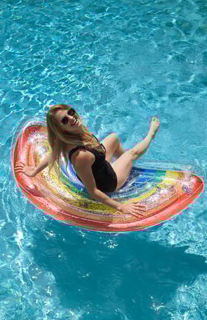 Inflatable Rainbow Glitter Half Island Pool Float image number 4