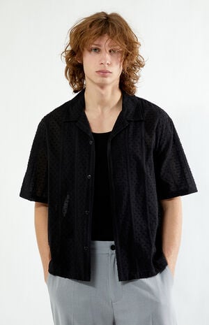 Black Pointelle Oversized Camp Shirt