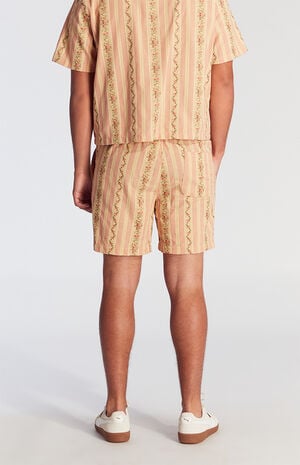 Coral Striped Floral Volley Shorts image number 4