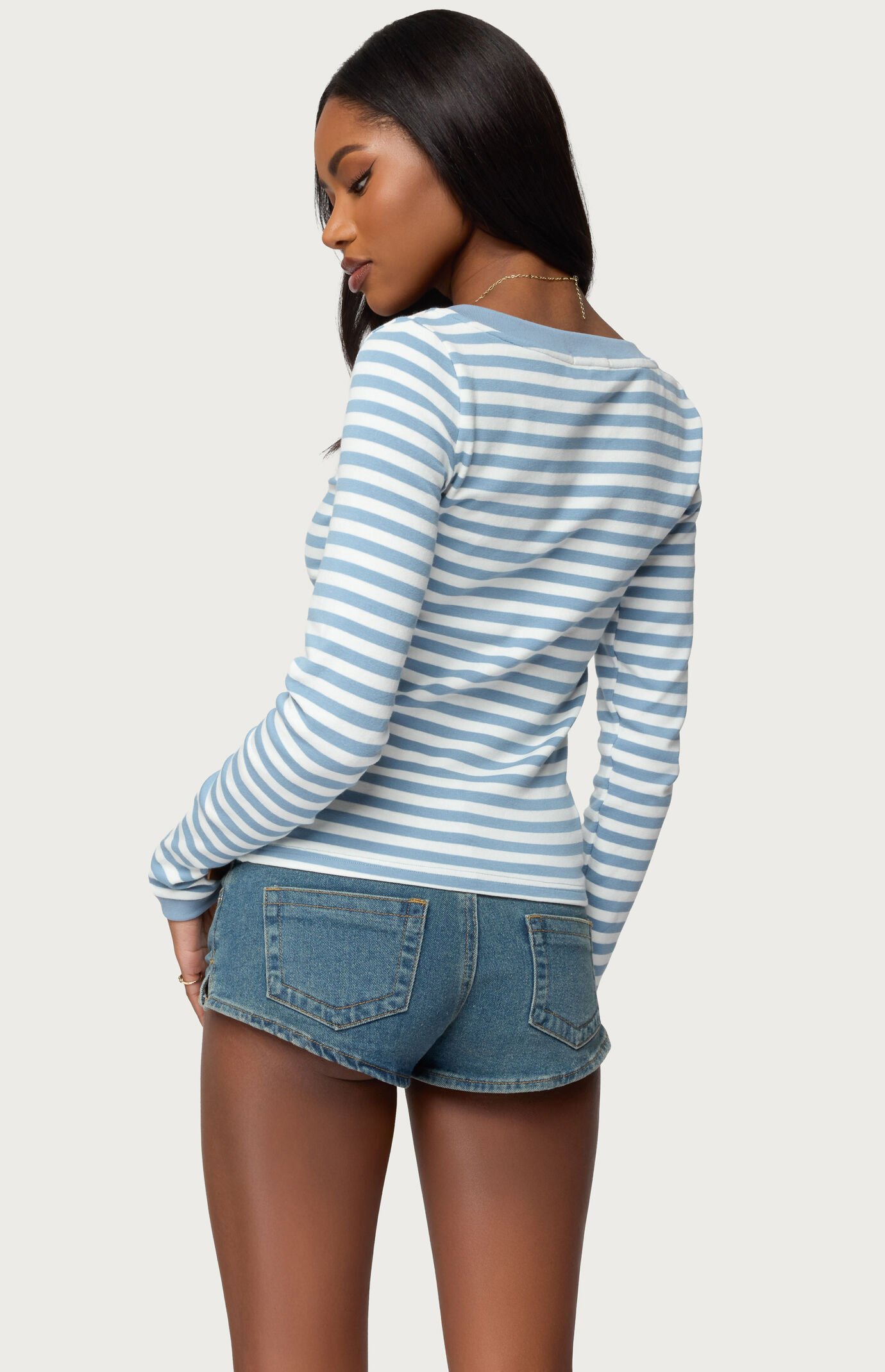 Edikted Kimi Striped Long Sleeve V Neck Top