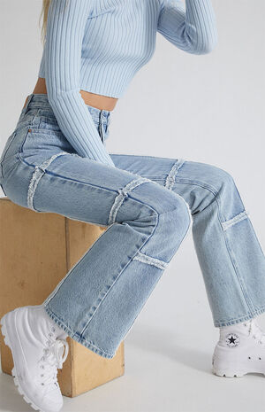 Eco Frayed High Waisted Bootcut Jeans image number 6