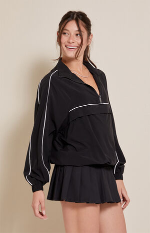 Active Black Half Zip Windbreaker Track Jacket image number 2