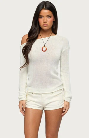 Violete Off Shoulder Sheer Sweater image number 1