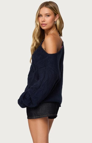 Nellie Off Shoulder Cable Knit Sweater image number 3