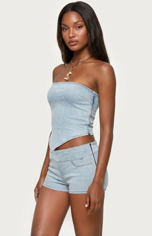 Zaida Asymmetric Denim Strapless Top image number 2