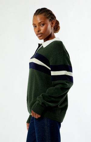 Knit Rugby Polo Long Sleeve Oversized Shirt image number 2