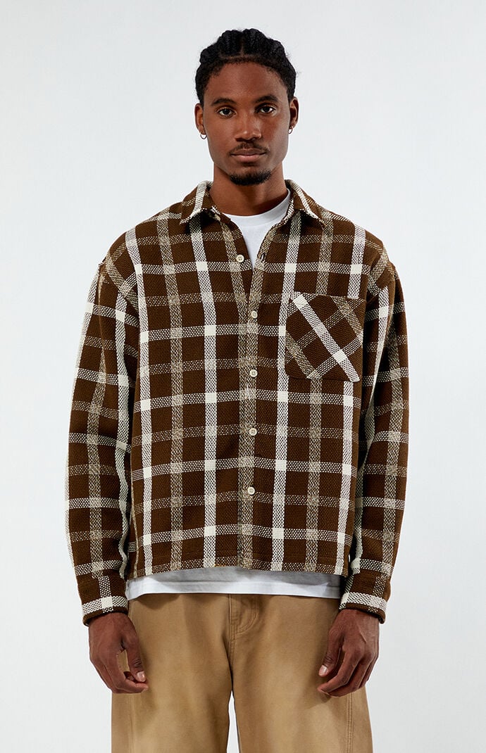 PacSun Brown Cropped Plaid Flannel Shirt PacSun