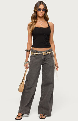 Asymmetric Button Up Halter Top image number 5