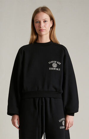 Women's Black University Fleece Cropped Crew Neck Sweatshirt image number 2