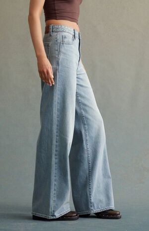 Tinted Light Indigo Braided High Waisted Baggy Jeans image number 4