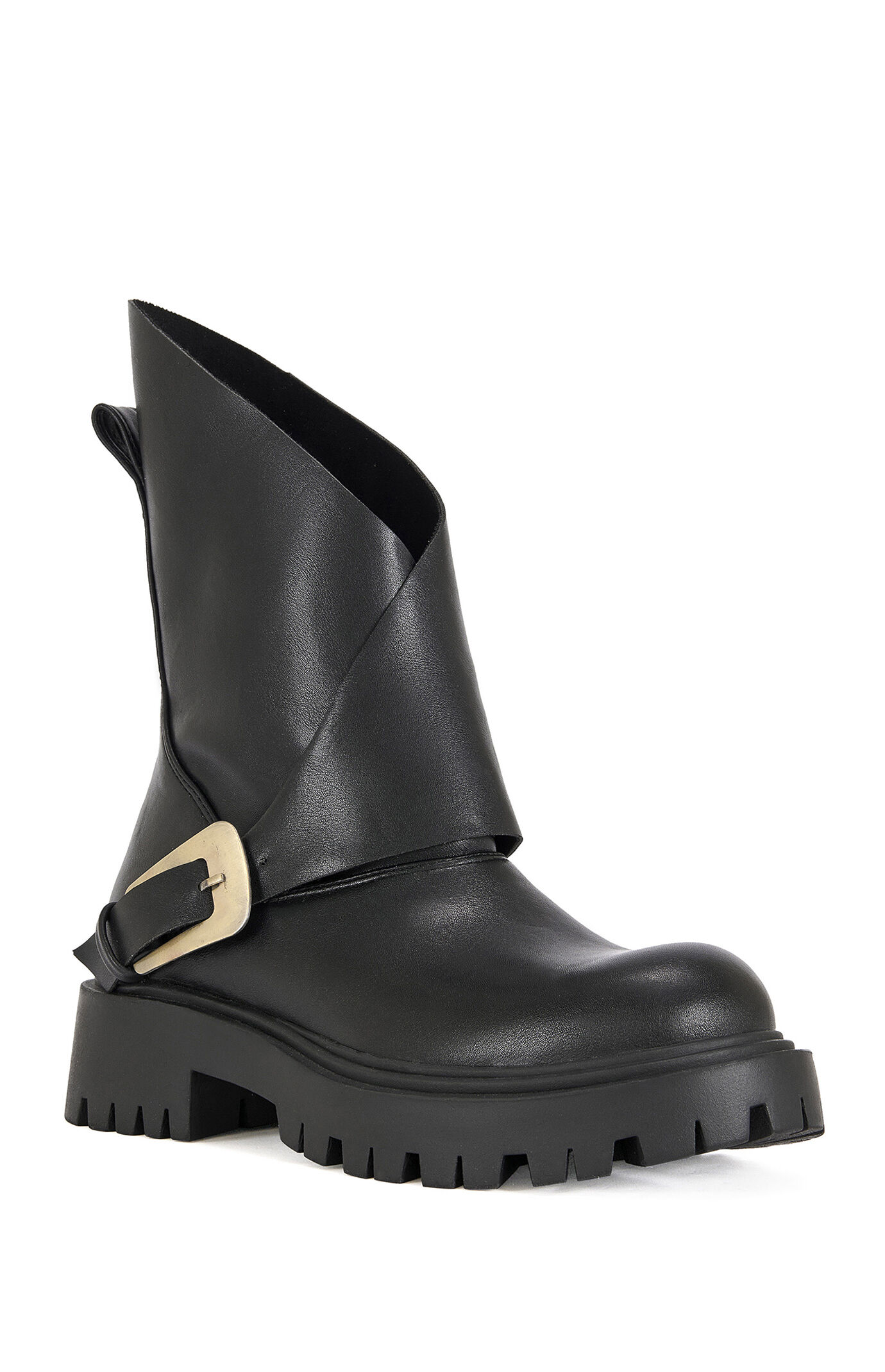 AZALEA WANG Women's Phrixus Faux Leather Asymmetrical Combat Boots