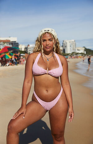 Pink Plaid Jade High Cut Bikini Bottom image number 1