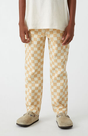 Brown Checkerboard Straight Leg Jeans image number 2