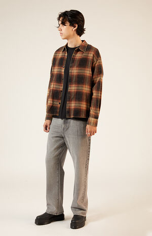 Black & Brown Washed Cropped Flannel Shirt image number 4