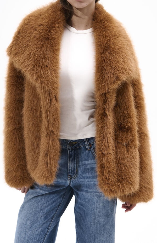 AZALEA WANG Regina Tan Faux Fur Coat