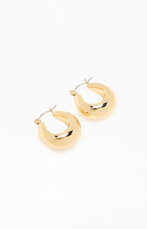 Gold Oval Chunky Hoop Earrings image number 3