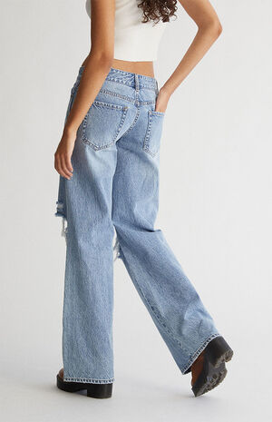 Light Blue Ripped Low Rise Baggy Jeans