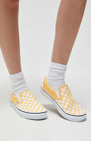 VANS Checkerboard Yellow & True White Womens Slip-On Shoes