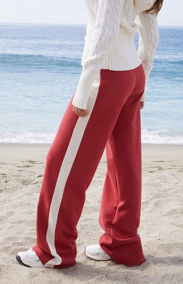 John Galt Red Hilary Side Stripe Soft Yoga Baggy Sweatpants