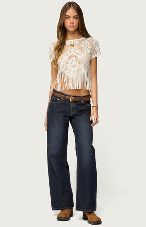 Kira Sheer Lace Fringe Top image number 4