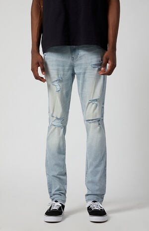 Stretch Light Indigo Stacked Skinny Ripped Jeans