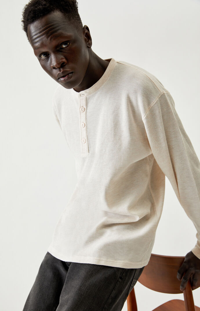 Oatmeal Thames Long Sleeve Henley T-Shirt