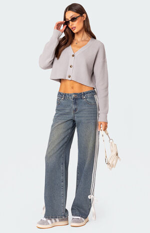Oversized Waffle Knit Cropped Cardigan image number 2