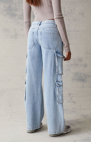 Light Blue Asymmetrical '90s Baggy Cargo Pants image number 6