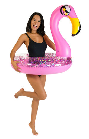 Inflatable 36" Glitter Flamingo Pool Tube image number 3