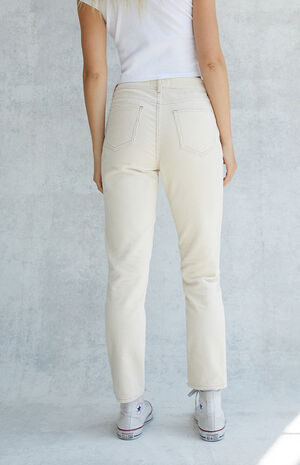Cream Corduroy Mom Jeans image number 3