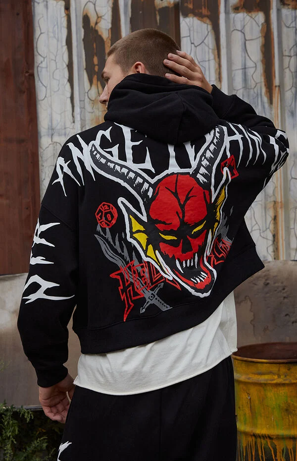 Netflix x Stranger Things Black Hellfire Club Cropped Hoodie | Pacsun