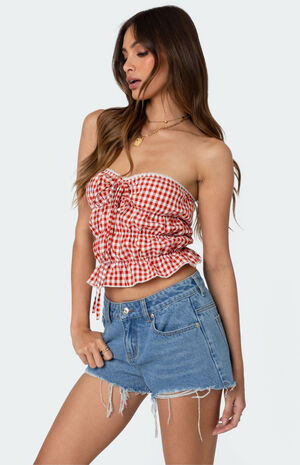 Lanna Gingham Elastic Scrunch Top image number 1