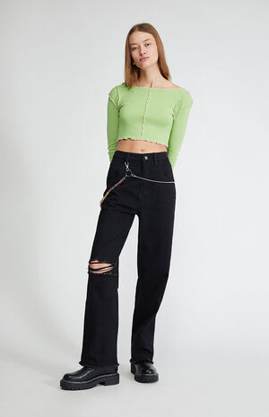 Beaded Chain High Waisted Jeans image number 4