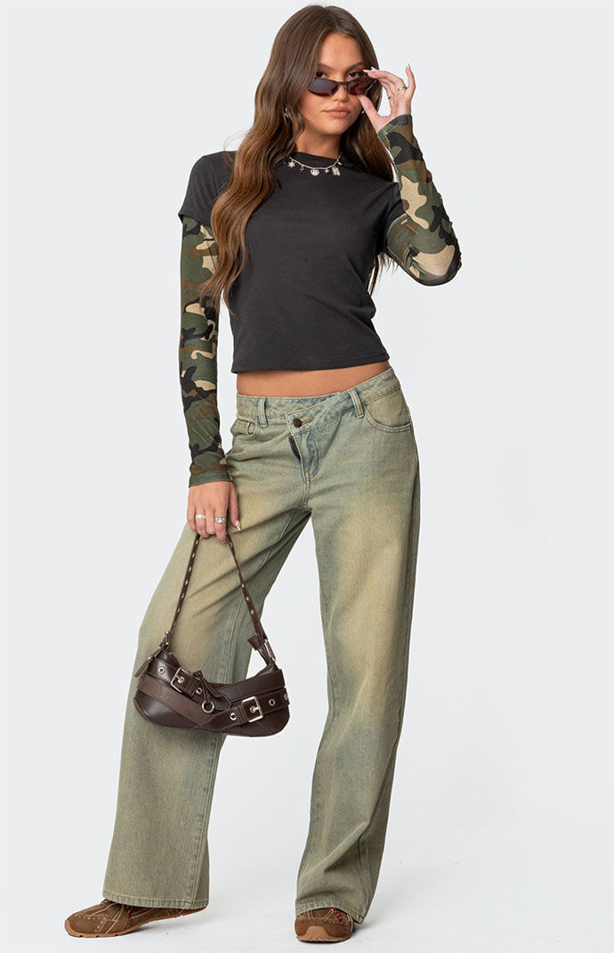 Edikted Camo Layered Long Sleeve T-Shirt | PacSun
