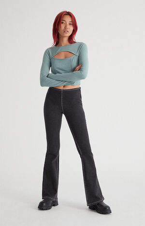 Black Low Rise Flare Pants image number 1