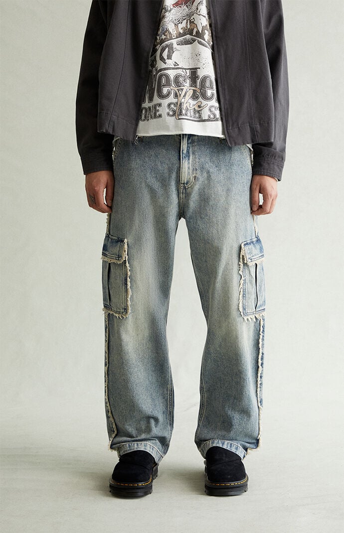 Pacsun Dylan Baggy Jeans Cargo Frayed Light Indigo