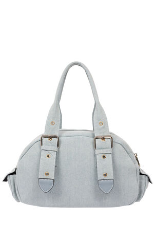 Denim Blue Multi Patch Satchel Bag image number 6