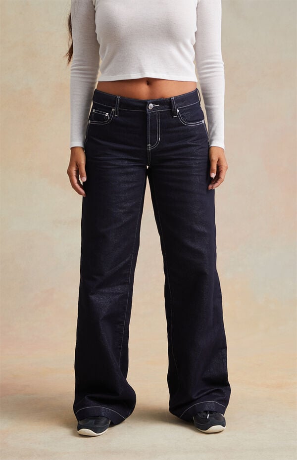 RARE DNM EDIT Dark Blue Metallic Contrast Stitch Low Rise Baggy Jeans