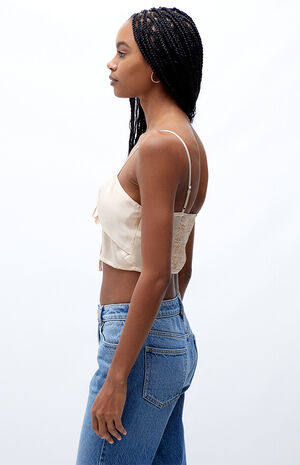 Satin Tie Front Cami Tank Top image number 2