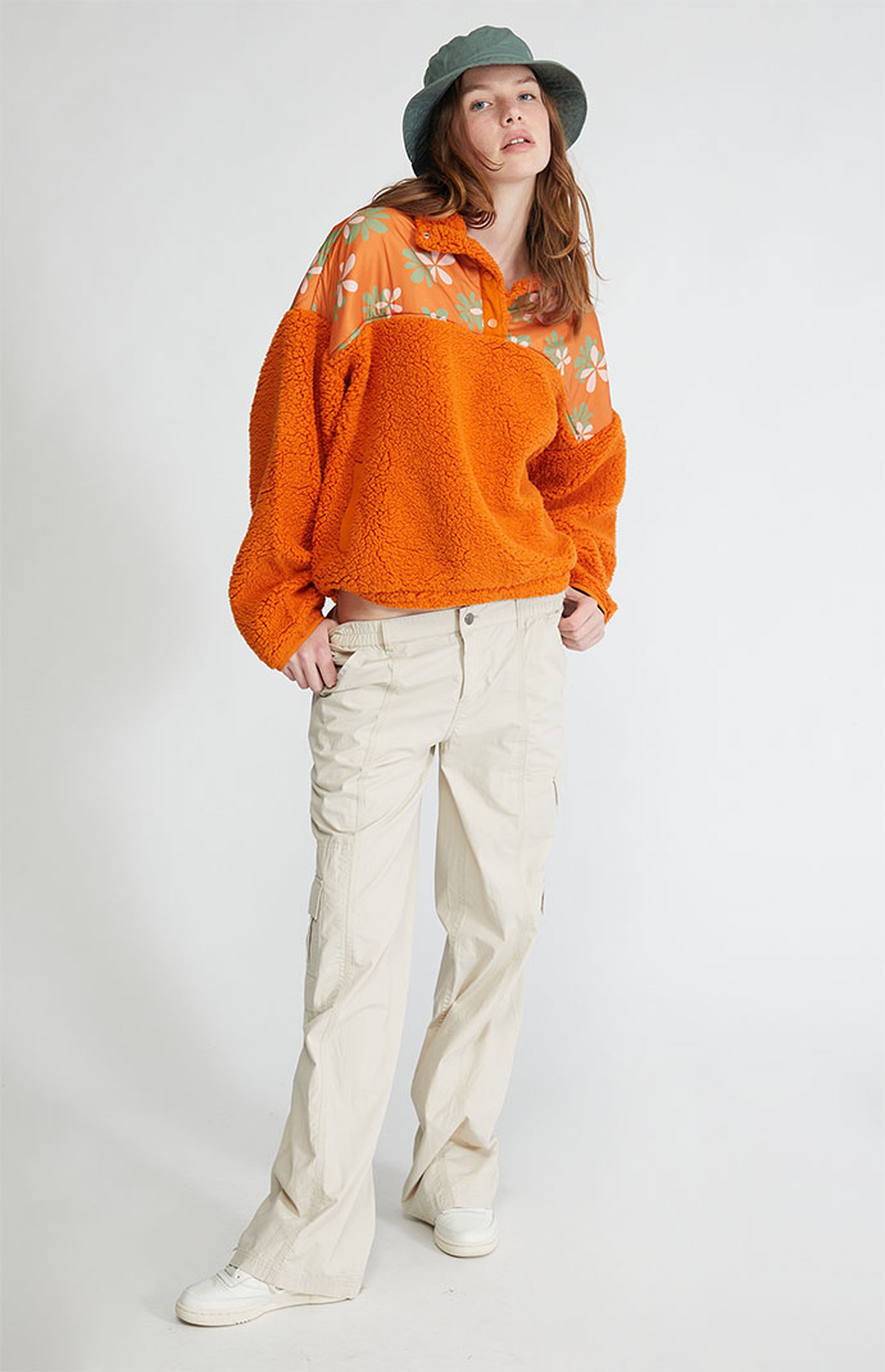 PacSun Groovy Floral Half Snap Sherpa Fleece Sweatshirt PacSun