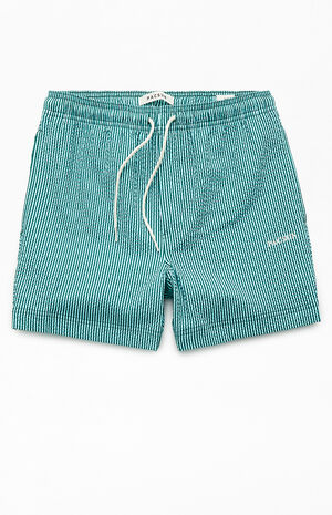 Aqua Striped Seersucker 4.5" Swim Trunks image number 1
