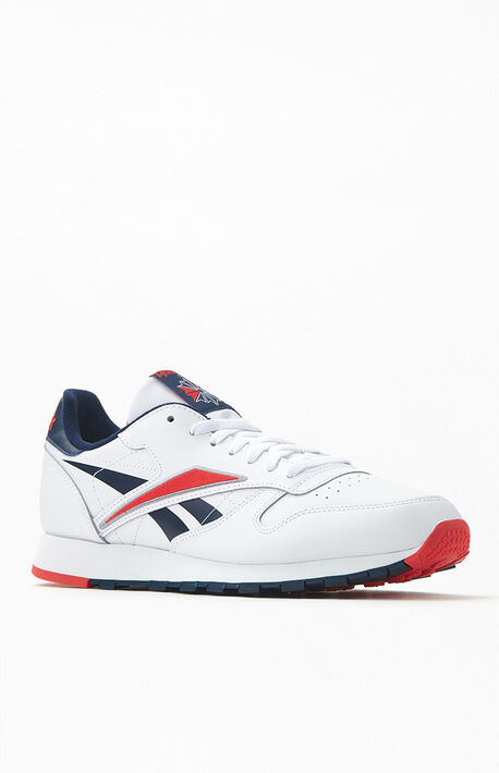 White Red &amp; Navy Classic Leather Shoes
