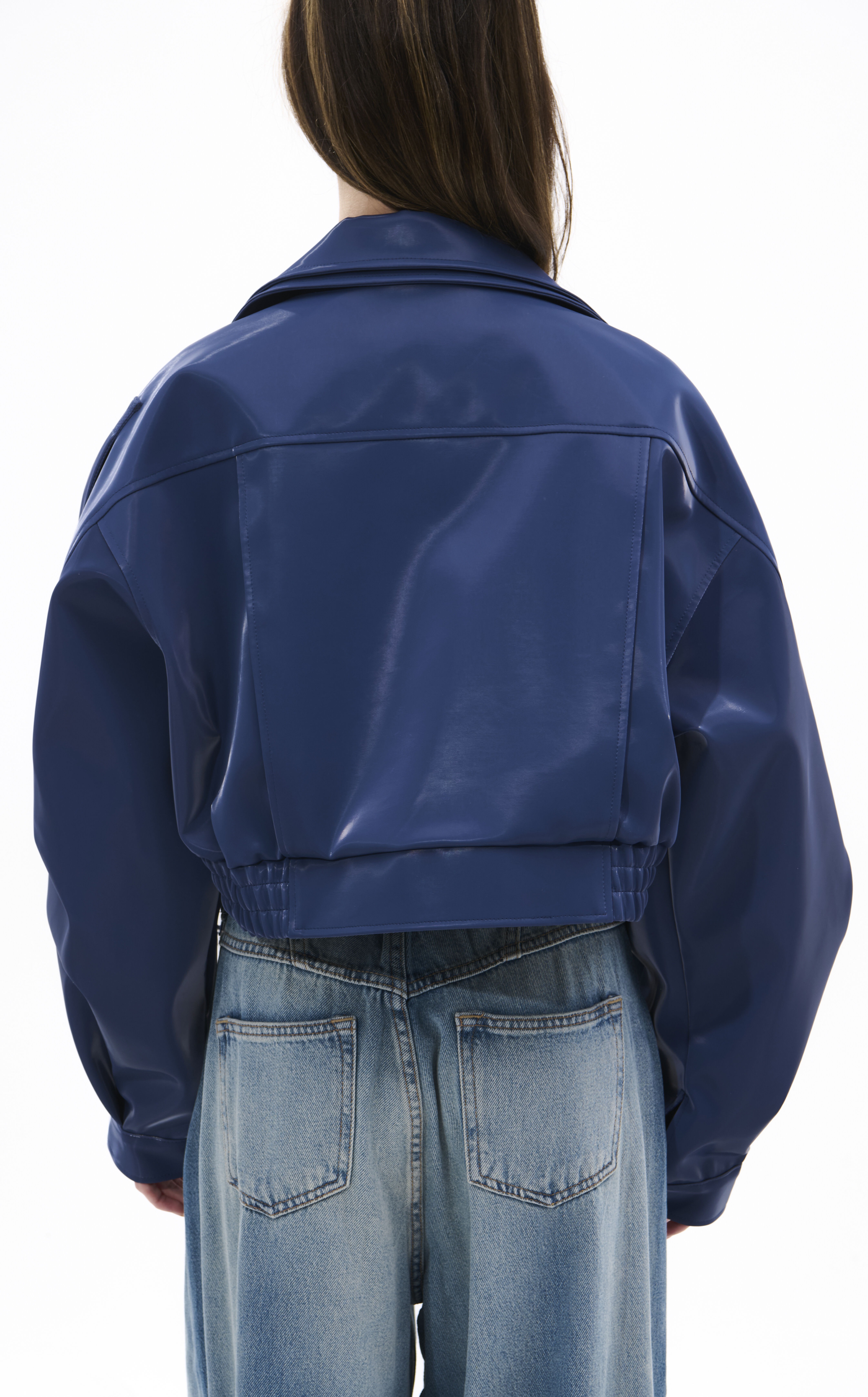 AZALEA WANG Babz Blue Liquid Luxe Faux Leather Moto Jacket