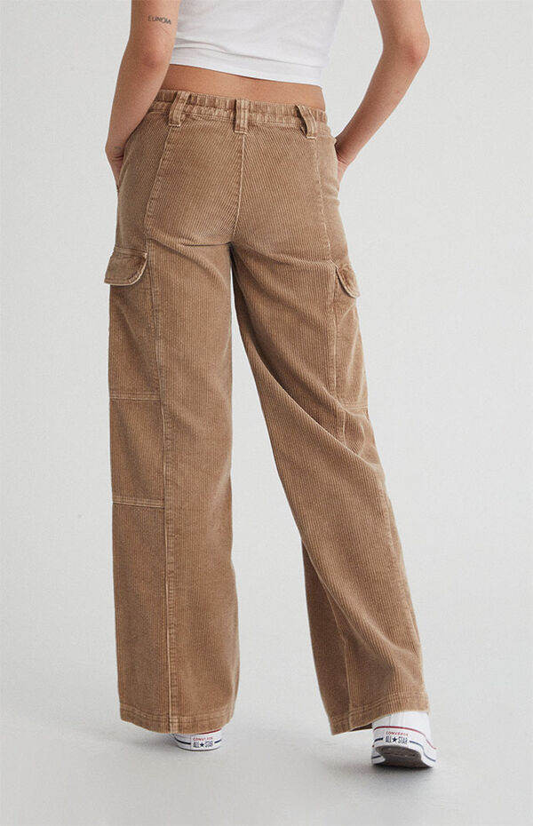 Light Brown Corduroy Low Rise Puddle Cargo Pants