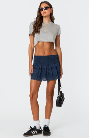 Scrunchy Ruffled Eyelet Mini Skirt image number 1